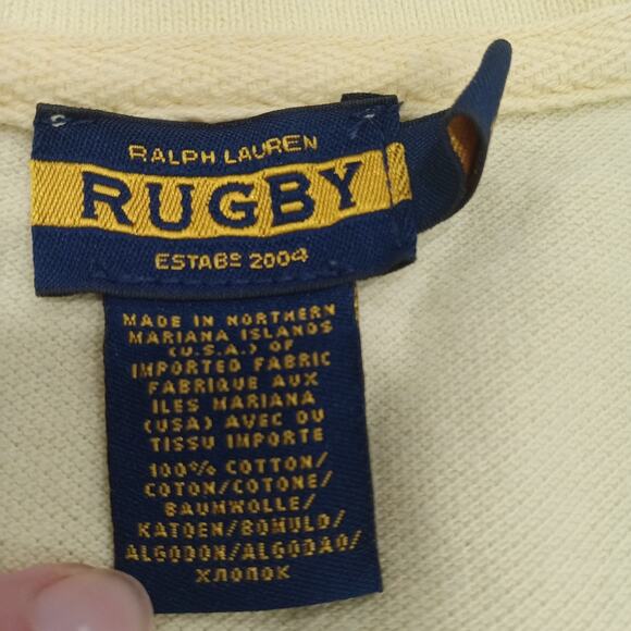 VTG RARE Ralph Lauren Rugby Big Kicker Short Sleeve Yellow Polo Shirt SZ Small - Picture 6 of 12